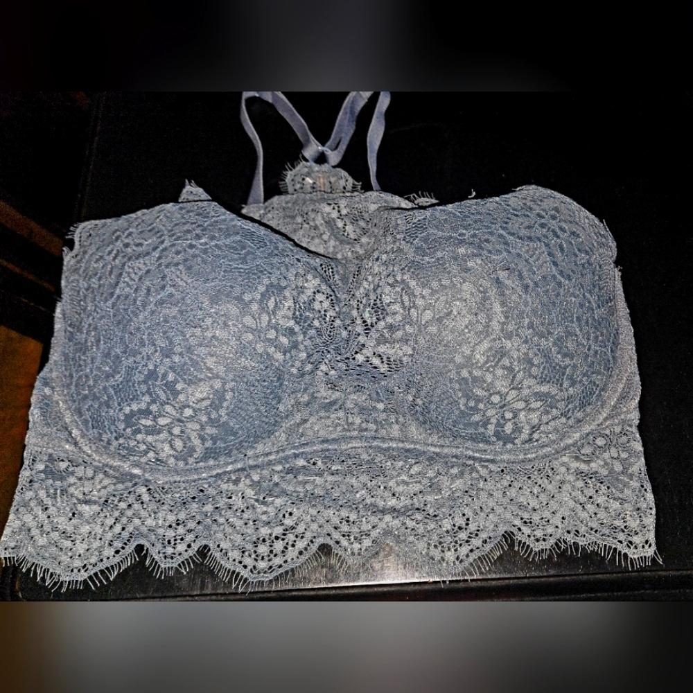 Gray Lace Bandeau with Scalloped Trim and Racerback